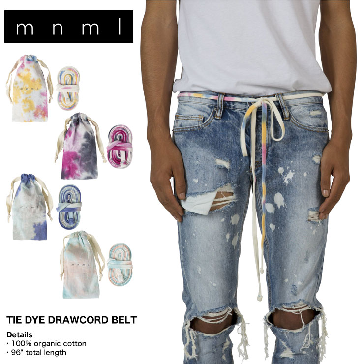 【MAX80％OFF♪夏物最終処分SUMMER SALE！更にクーポンで割引 】mnml ミニマル 裾ZIP(ジップ) mnml TIE DYE DRAWCORD BELT ドローコードベルト 紐ベルトトラックパンツ デニムパンツ お洒落 かっこいいのサムネイル