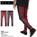 mnml ミニマル 裾ZIP(ジップ) mnml TARTAN TRACK PANTS 18ML-SP388P ラインパンツ トラックパンツ タータンチェック レッド グリーン S/M/L/XL