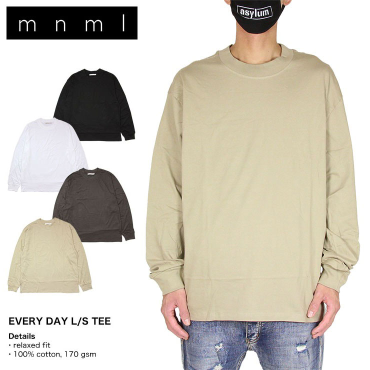 【51%OFF】【年内最後!!最大83%OFF!!Xmas SALE 最大2039円OFFクーポンも】mnml ロンT ミニマル Tシャツ 長袖Tシャツ メンズ レディース ブランド 大きいサイズ おしゃれ おすすめ 人気 黒 白 綿100% コットン EVERY DAY L/S TEE 21ML-AW732L ブラック ホワイト M L XL XXL