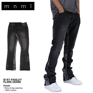 【お買い物マラソン!!先着10枚♪15%OFF超プレミアムクーポン】mnml フレアパンツ ミニマル フレアデニム デニムパンツ Gパン ジーンズ メンズ ブランド 大きいサイズ おしゃれ おすすめ 人気 黒 B167 PAISLEY FLARE DENIM ブラック 28 29 30 32 34 36 38