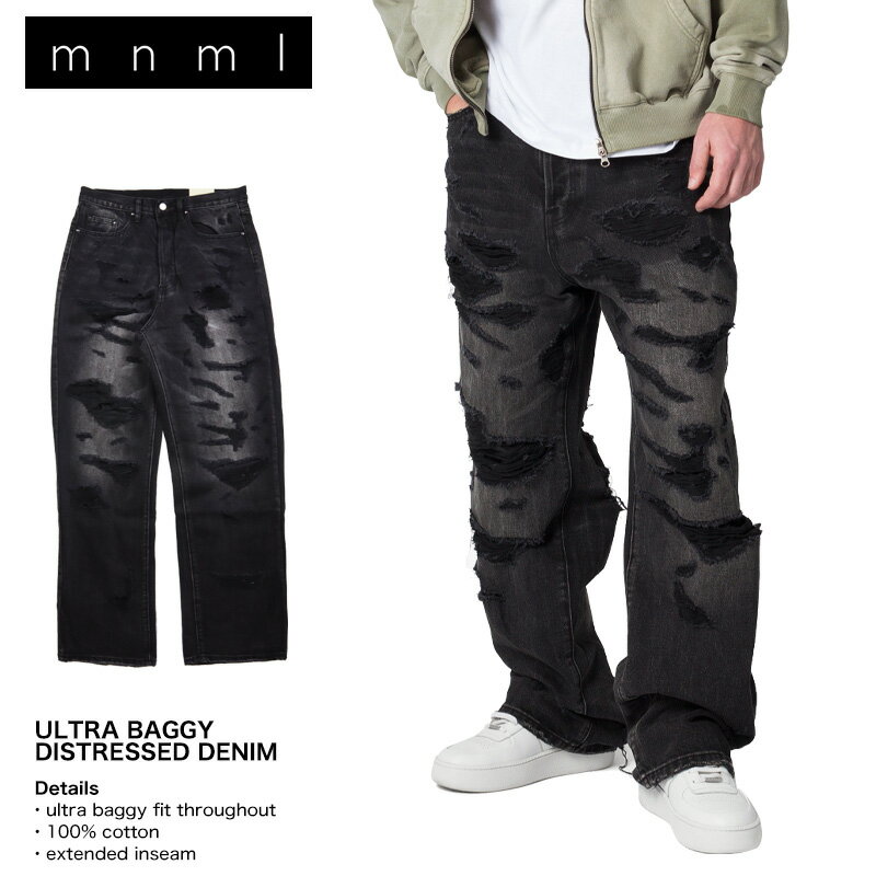 Rakuten - ミニマル デニム mnml バギーデニム ワイドデニム バギーパンツ 太め ゆったり ジーンズ メンズ ブランド 大きいサイズ おしゃれ おすすめ 人気 黒 mnml125 ヴィンテージブラック 28 29 30 32 34 36 38