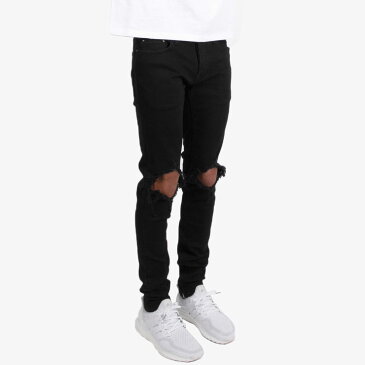 mnml ストレッチ 裾ZIPジップ ダメージクラッシュジーンズ mnml M1 STRETCH DENIM BLACK/ミニマル デニム/クラッシュデニムパンツ/スキニー/スリムフィット/B系/ストリート系メンズファッション