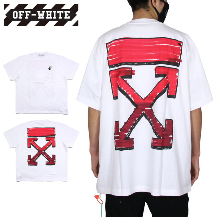 【MAX80%OFF 楽天スーパーSALE】【在庫処分セール20％OFF】オフホワイト Tシャツ OFF-WHITE 半袖Tシャツ メンズ レディース ブランド 大きいサイズ おしゃれ おすすめ バックプリント 白 MARKER S/S OVER TEE WHITE RED ホワイト M L