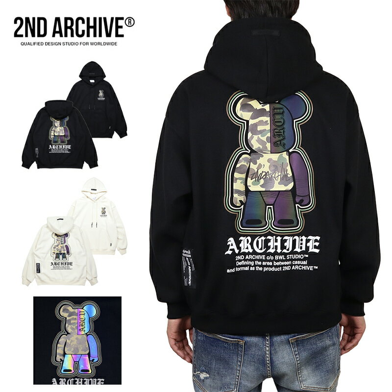 Rakuten - セカンドアーカイブ パーカー 2ND ARCHIVE プルオーバーパーカー フーディ トップス メンズ レディース ブランド 大きいサイズ おしゃれ おすすめ 人気 レインボー 光るリフレクター ラビット 黒 2nd003