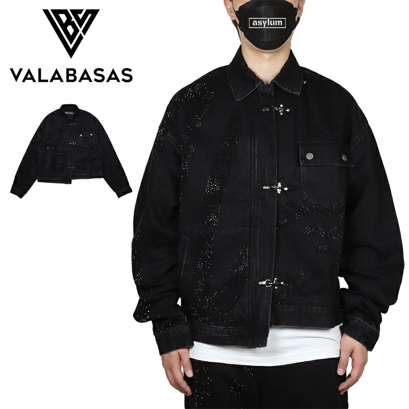 バラバサス ジャケット VALABASAS デニムジャケット アウター セットアップ対応 ラインストーン メンズ レディース ブランド 大きいサイズ おしゃれ おすすめ 人気 ストリート 黒 valabasas004 M L