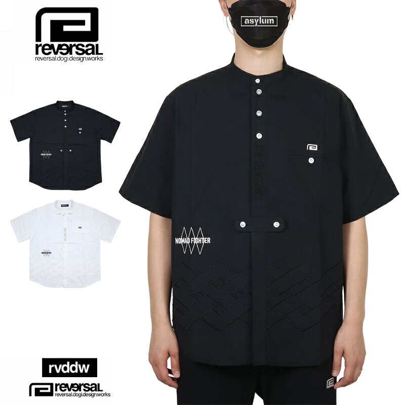 Rakuten - 【MAX90%OFF 楽天スーパーSALE！最大20%OFFクーポン配布中】リバーサル シャツ reversal rvddw 半袖シャツ スタンドカラーシャツ メンズ レディース ブランド 大きいサイズ おしゃれ おすすめ 人気 黒 白 格闘技 綿100% reversal629 ブラック ホワイト M L XL