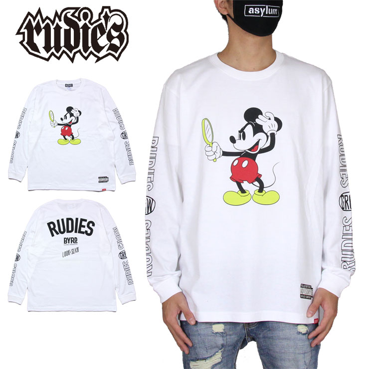 ルーディーズ ロンT RUDIES Tシャツ 長袖Tシャツ ミッキーマウス メンズ レディース ブランド 大きいサイズ おしゃれ おすすめ RUDIE'S x BYRD MICKEY MOUSE ホワイト M L XL XXL