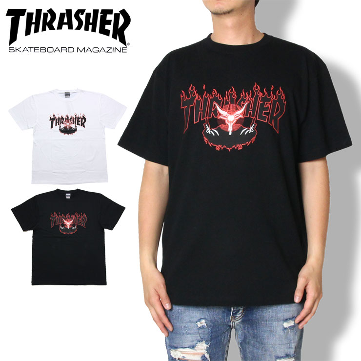 THRASHER スラッシャー Tシャツ 半袖 HYPNPTIZE S/S T-SHIRTS TH91229 メンズ レディース 大きいサイズ ブランド スケボー 春夏 ブラック ホワイト M/L/XL