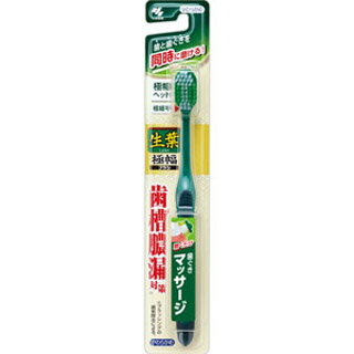 歯と歯ぐきを同時に磨ける歯ブラシです。 1．歯ぐきマッサージ毛 やわらか毛を採用。弱った歯ぐきをやさしくマッサージ。 2．歯垢ごっそり毛 広い範囲で歯面にあたり、歯垢をごっそりかきとる。 3．薄型ヘッド 奥歯の奥までしっかり磨ける。 4．先端極細毛 歯周ポケットの奥まで届く。 ※色はお選びいただけません。 ＜柄の材質＞ 本体部：ポリプロピレン ラバー部：ポリオレフィン-ポリスチレンブロック共重合体 ＜毛の材質＞ 飽和ポリエステル樹脂 ＜毛のかたさ＞ やわらかめ ＜耐熱温度＞ 80℃ ＜使用上の注意＞ ・軽い力で小刻みに磨きましょう。力の入れすぎは、歯ぐきを傷つける原因にもなります。 ・歯ぐきが腫れたり、出血しているときは歯科医師に相談してください。 ・使用後は、流水でハミガキを充分洗い落とし、水を切って風通しのよいところに置いてください。 ・変色、変形の恐れがありますので塩素系殺菌剤、漂白剤、熱湯、精油は使用しないでください。 【発売元・製造元】 小林製薬（株） 広告文責：株式会社ボーテ 電話：03-6303-0909
