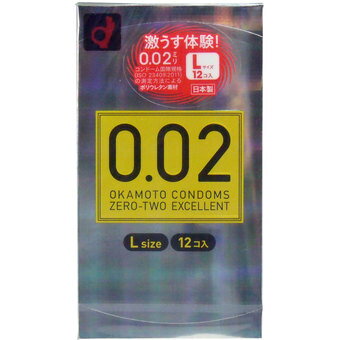 【スキン特売】オカモト ゼロゼロツーエクセレント 薄さ均一 002EX Lサイズ 12個入 ( コンドーム 極薄 0.02mm 避妊具 ) ( 4547691731425 )