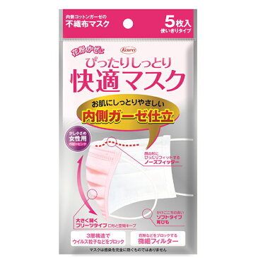 【令和・早い者勝ちセール】興和 ぴったり しっとり 快適 マスク 5枚入　小さめ ベビーピンク 女性用 （ サイズ：145×90mm 使い捨て不織布マスク）（4972422026011）