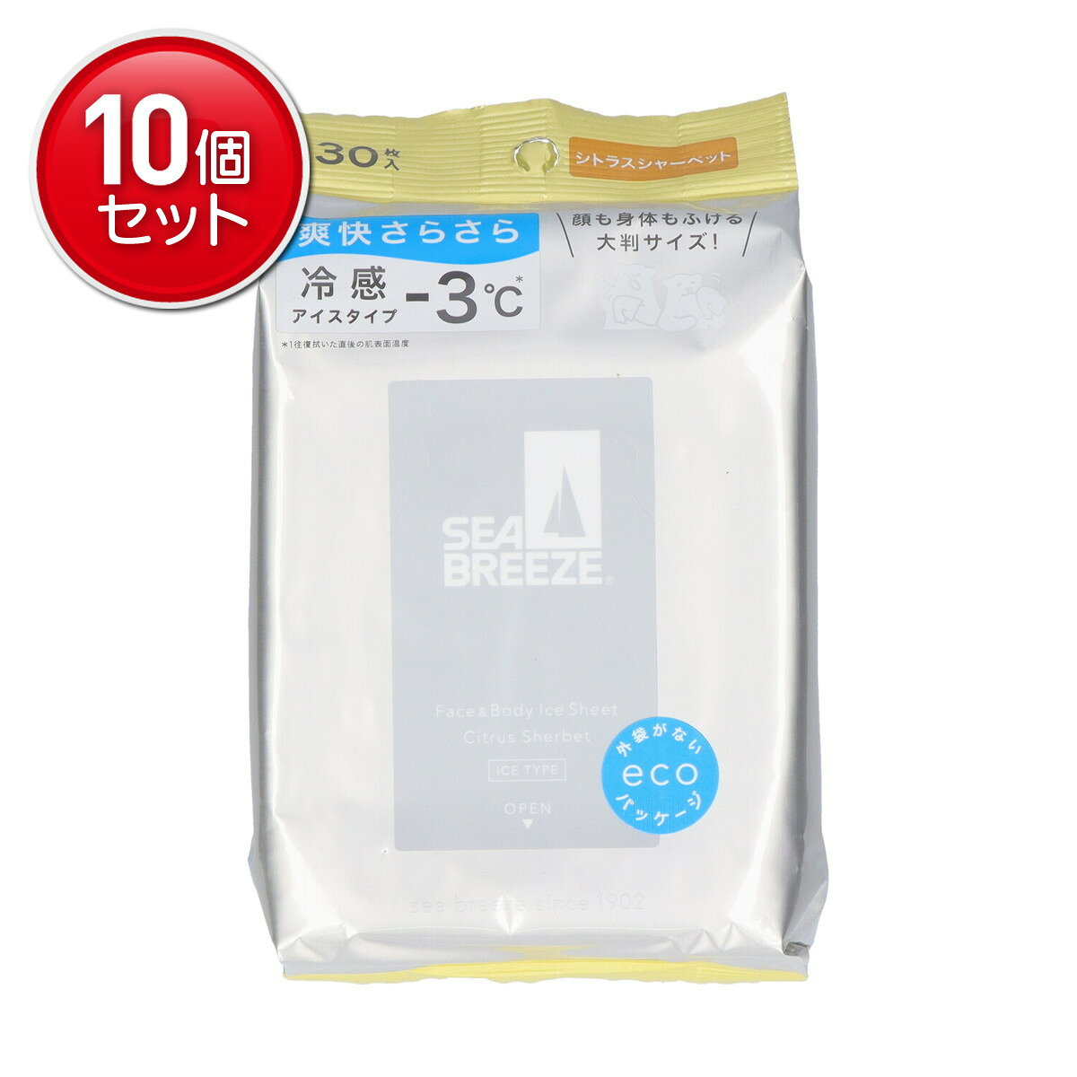 【最安挑戦！まとめ買い×10点セット】ファイントゥデイ シーブリーズ フェイス&ボディ アイスシート N シトラスシャーベット 30枚入 大判サイズ