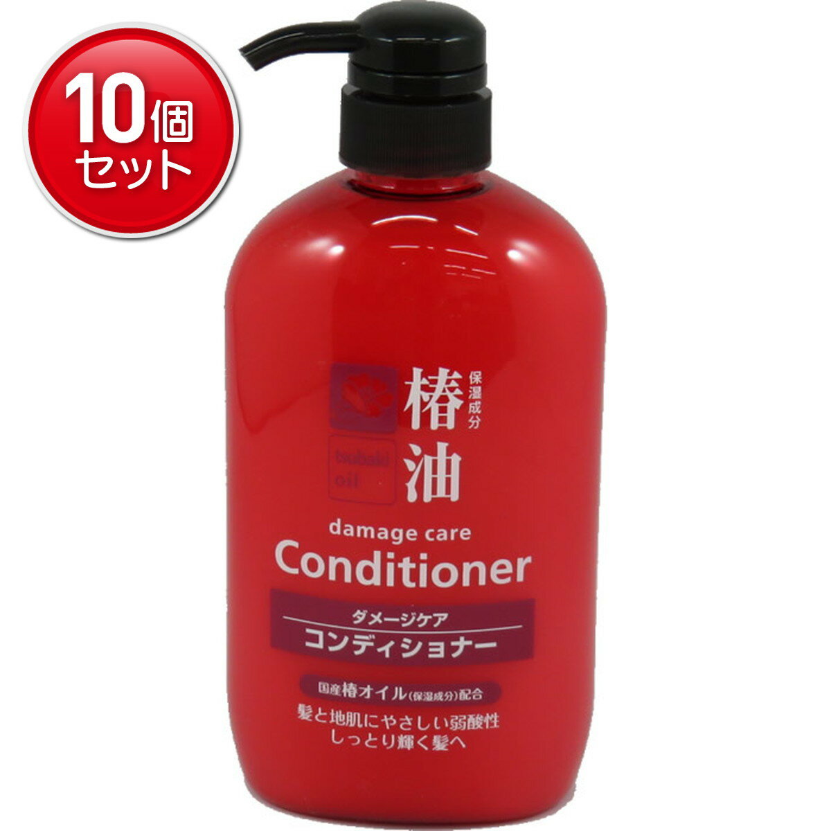 【最安挑戦！まとめ買い×10点セット】熊野油脂 椿油コンディショナー 600ml 本体　 保湿成分ツバキ油 ダメージケアコンディショナー 髪と地肌にやさしい弱酸性 ( 4582400830143 )