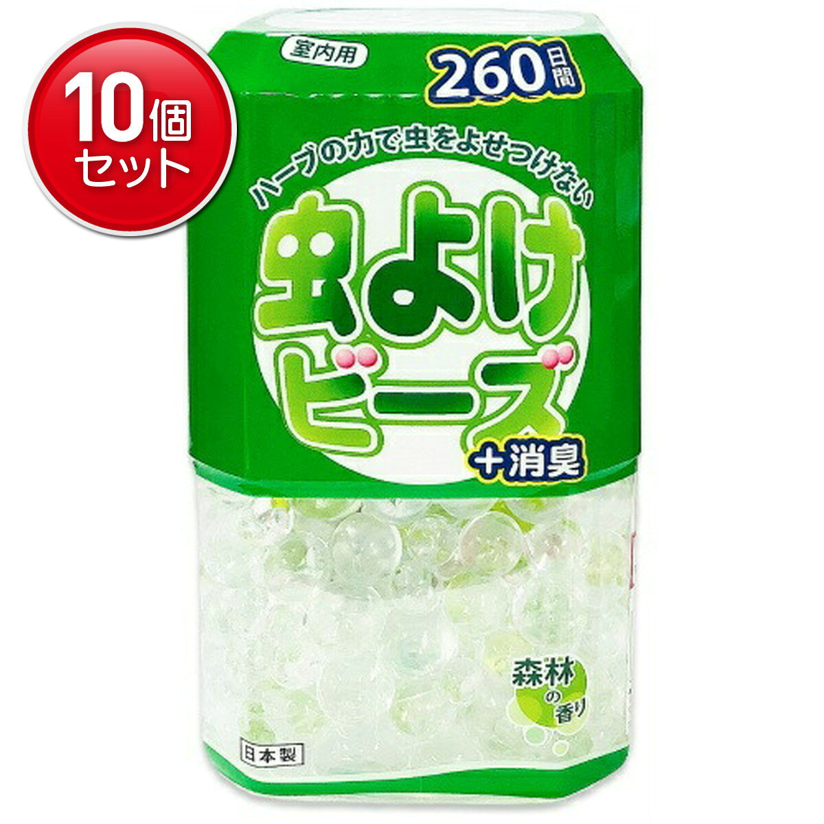 商品名：ライオンケミカル 虫よけビーズ +消臭 森林の香り 380g内容量：380gJANコード：4900480227149発売元、製造元、輸入元又は販売元：ライオンケミカル原産国：日本商品番号：101-53022ブランド：ライオンケミカルハーブの力で虫をよせつけない。260日間用ハーブの力で虫をよせつけない。ミントの香り＋消臭成分配合。室内用使用方法：ラベルの上半分を矢印にそってはがしてから のようにセットしてご使用ください。\nキャップを本体からはずしてください。中のフィルムをはがしてください（中身が飛び散らないように注意してください。）キャップを再び本体にセットしてください。問合せ先：ライオンケミカル株式会社広告文責：アットライフ株式会社TEL 050-3196-1510 ※商品パッケージは変更の場合あり。メーカー欠品または完売の際、キャンセルをお願いすることがあります。ご了承ください。