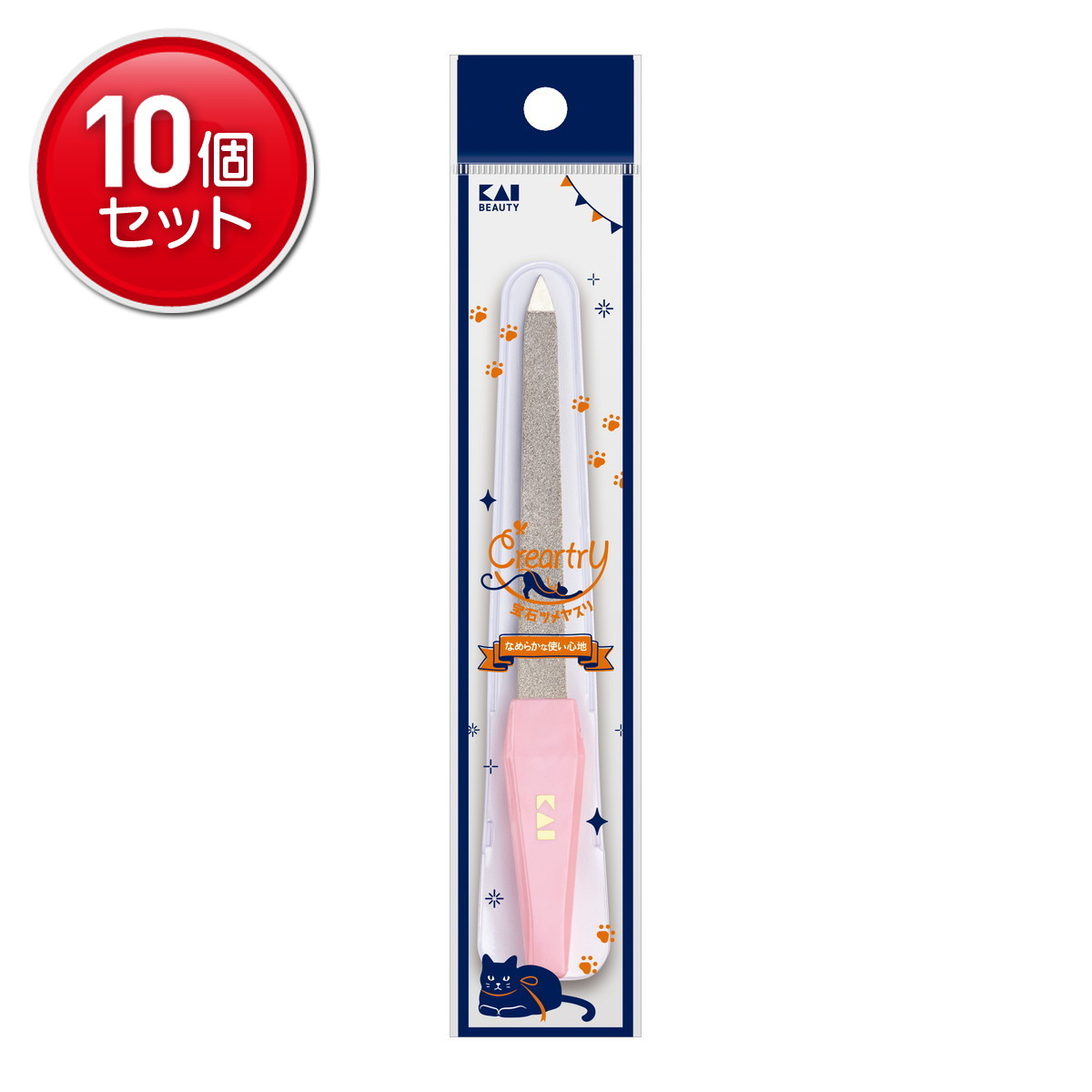 商品名：貝印 HC4005 クレアートリー 宝石ツメヤスリ内容量：1個JANコード：4901601079371発売元、製造元、輸入元又は販売元：貝印商品番号：101-*010-4901601079371商品説明ドイツウイリーロマン社のダイヤモンド加工技術により生まれた人造サファイヤツメヤスリ。微粒子のツメヤスリ面は、従来の金属ヤスリや紙やすりよりなめらかなため、ツメ先が裂けたり割れたりすることがなく、長く使用できる。まずツメキリで長さを整え、ヤスリ面を長い方向に大きく使って下さい。ヤスリベースは適度な弾力性があるため削りすぎたりしないようになっています。広告文責：アットライフ株式会社TEL 050-3196-1510 ※商品パッケージは変更の場合あり。メーカー欠品または完売の際、キャンセルをお願いすることがあります。ご了承ください。