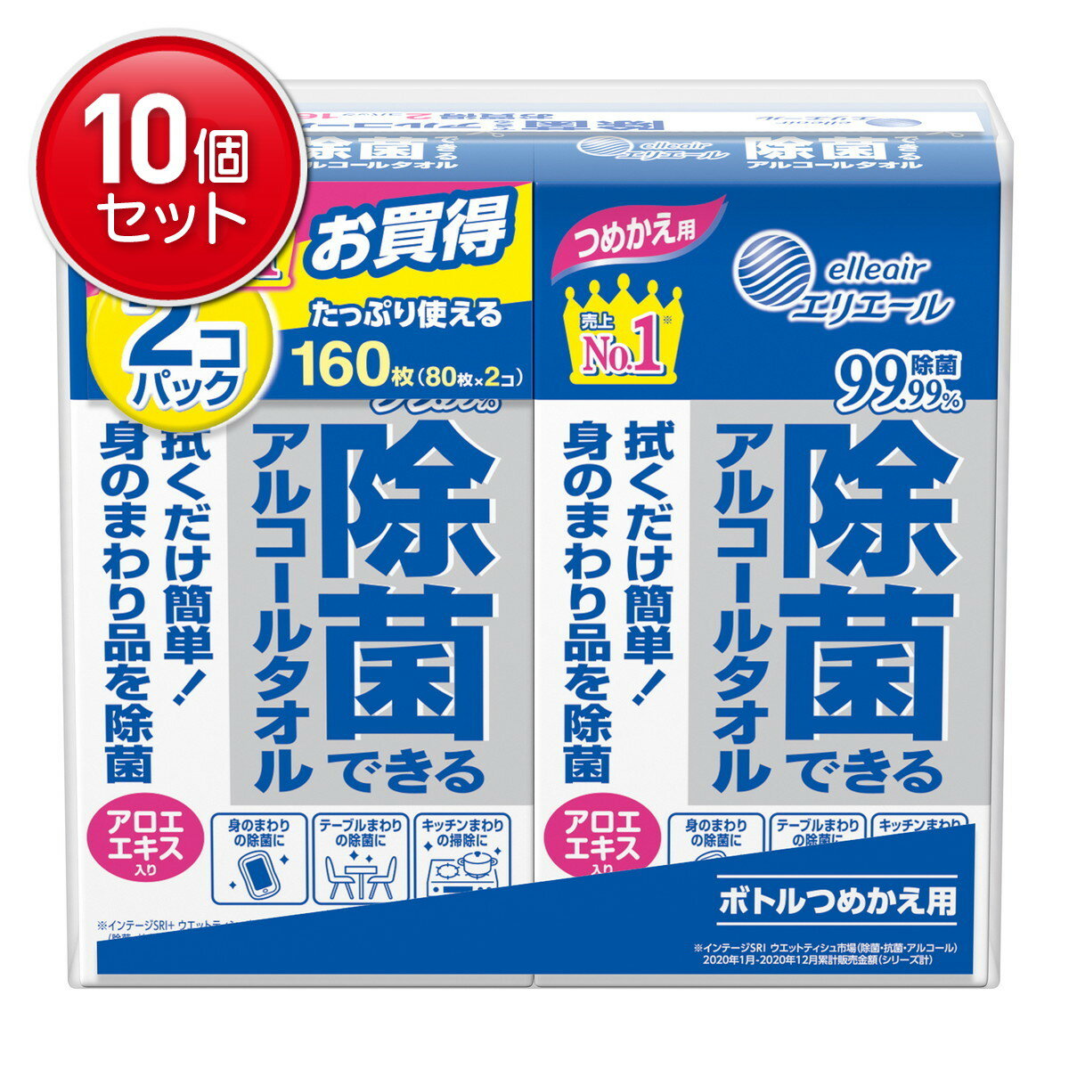 【最安挑戦！まとめ買い×10点セット】大王製紙 エリエール 除菌 アルコール タオル つめかえ用 80枚 × ..