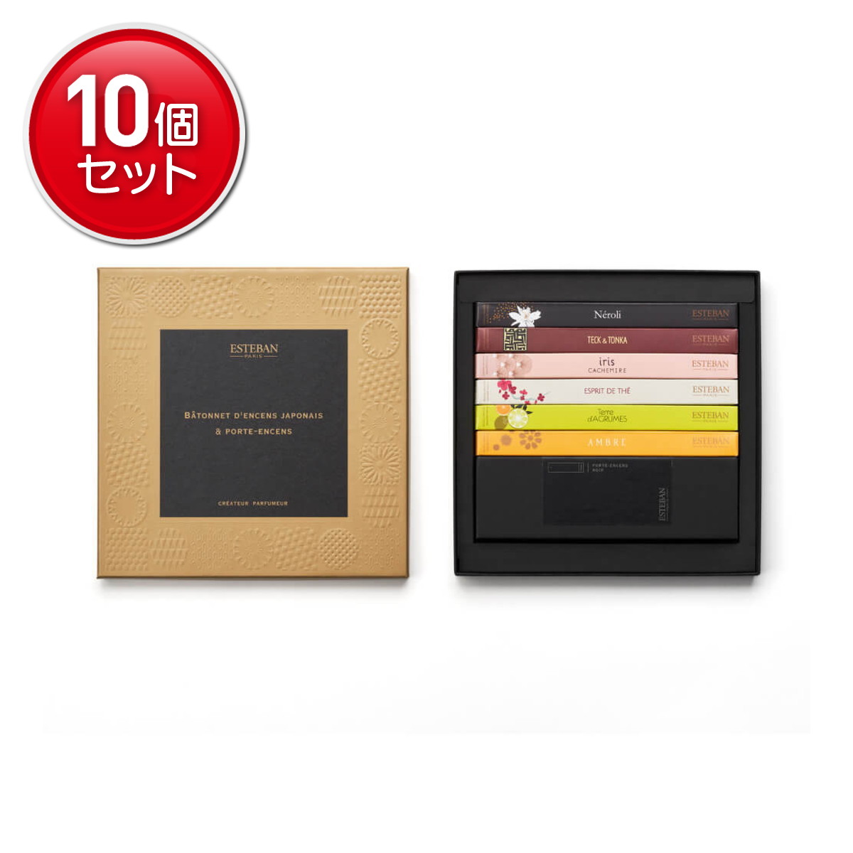 商品名：日本香堂 ESTEBAN エステバン クラシック パトネ&香皿コフレ 6種入り内容量：6種入りJANコード：4902125524910発売元、製造元、輸入元又は販売元：株式会社日本香堂原産国：日本商品番号：101-4902125524910商品説明ショコラトリーに並ぶバトンショコラのような、6種類のお香コフレです。ESTEBANのロゴが刻印されたオリジナル香皿付き。お部屋にお香をくゆらせれば、ESTEBANの旅する香りの物語に心地よく誘われます。お香の先端に火をつけ炎を消し、くゆらせてください。くゆらせたお香は、香炉・香皿等、不燃性の容器もしくは香炉灰の上に直接置いて焚いてください。お部屋の中心やコーナーなどに置き、少し離れたところから漂ってくる香りをお楽しみください。立ち上るけむりと一緒に広がる、心地よい香りをお楽しみいただけます。また、お香は残り香（お香を焚き終わったあと、お部屋にほんのりと残る香り）もお楽しみいただけます。●火の取り扱いには十分気をつけてください。●用途以外に使用しないでください。●灰がこぼれないように不燃性のお皿を敷いて焚いてください。●燃焼が終わったことを確認してから灰を捨ててください。●お子様やペットの手の届かない所で使用・保管してください。●当社のお香は香原料に天産物を使用しており、稀にお香の表面に斑点や結晶が出ることがありますが、香りの品質には問題ありません。直射日光のあたる場所、極端に低温または高温、多湿の場所を避けて保管してください。広告文責：アットライフ株式会社TEL 050-3196-1510 ※商品パッケージは変更の場合あり。メーカー欠品または完売の際、キャンセルをお願いすることがあります。ご了承ください。