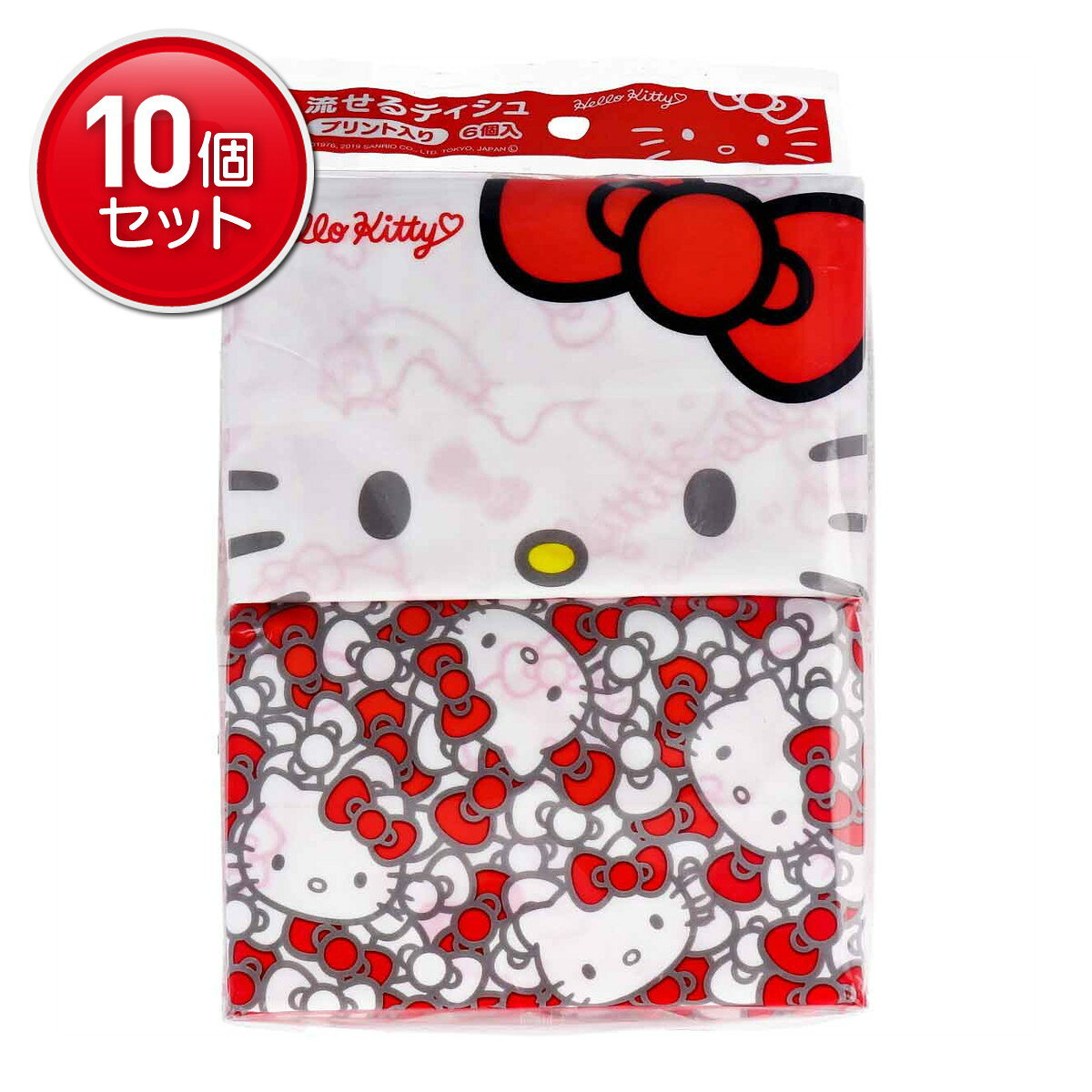 【最安挑戦！まとめ買い×10点セット】ハヤシ商事 水に流せるポケットティッシュ ハローキティ 6P 　 ( 4977033113044 )