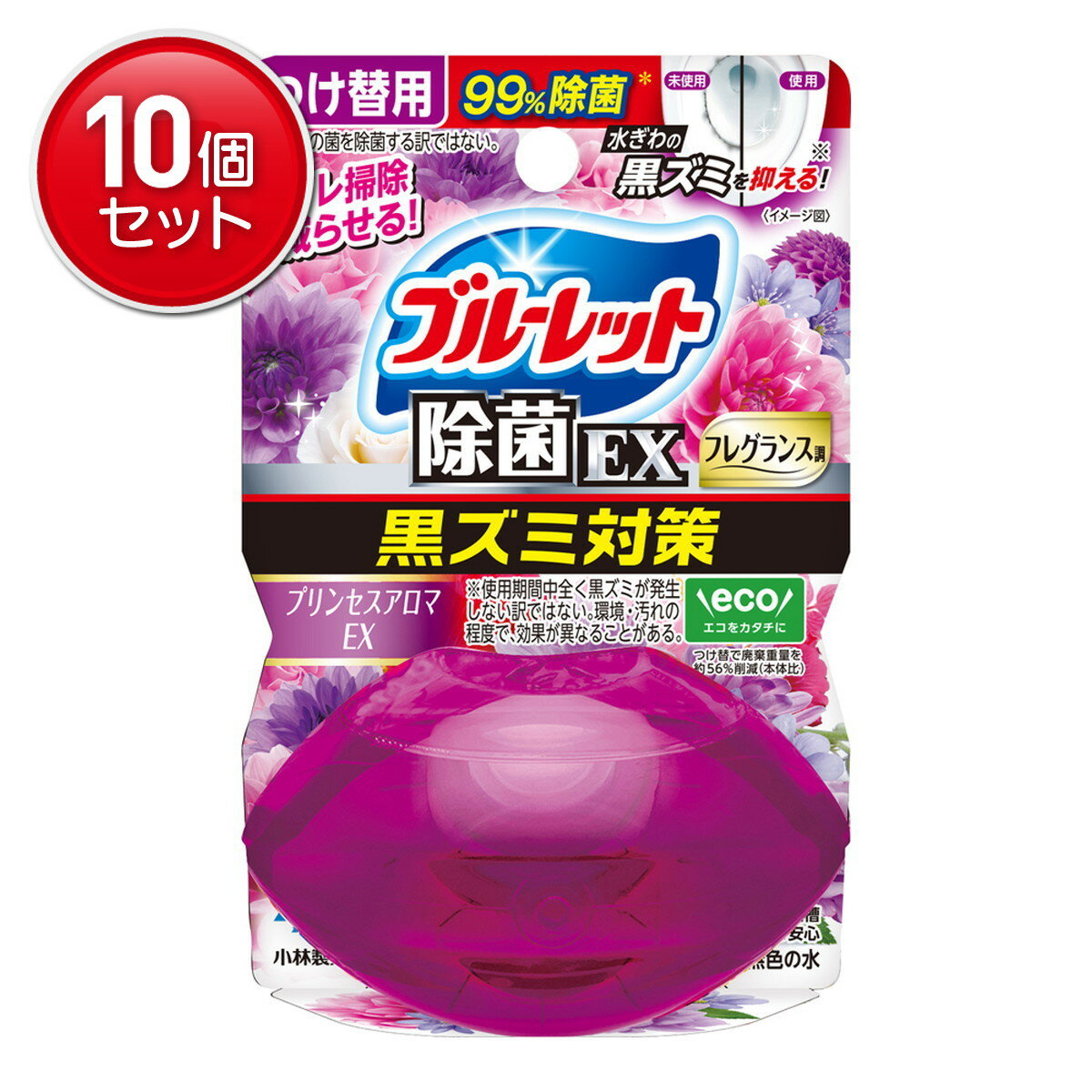 【最安挑戦!まとめ買い×10点セット】小林製薬 液体ブルーレット おくだけ除菌EX フレグランス つけ替用 プリンセスアロマEXの香り 67mL トイレ用洗剤