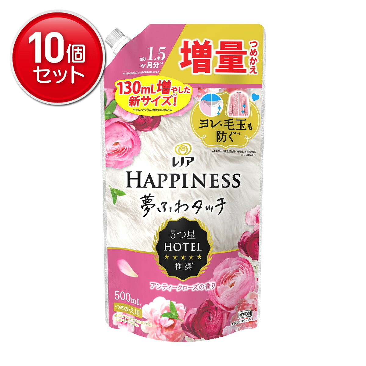商品名：P&G レノアハピネス 夢ふわタッチ アンティークローズの香り つめかえ用 増量サイズ 500mL内容量：500mLJANコード：4987176258687発売元、製造元、輸入元又は販売元：P&Gジャパン合同会社原産国：日本商品番号：101-*010-4987176258687商品説明24年秋トータルリステージ！！レノアハピネスの強みである究極の「肌触り」を、ヨレ・毛玉といった消費者の日々の悩みや生活に関連を持たせるコミュニケーションにすることで強化をしてまいります。トップバージョンのアンティークローズ／ヴェルベットブロッサム／ホワイトティーは香料の大幅アップグレード。広告文責：アットライフ株式会社TEL 050-3196-1510 ※商品パッケージは変更の場合あり。メーカー欠品または完売の際、キャンセルをお願いすることがあります。ご了承ください。