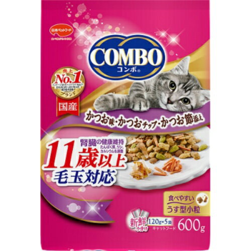 【送料込・まとめ買い×6点セット】日本ペットフード コンボ キャット 毛玉対応 11歳以上 かつお味 かつおチップ かつお節添え 120g×5袋