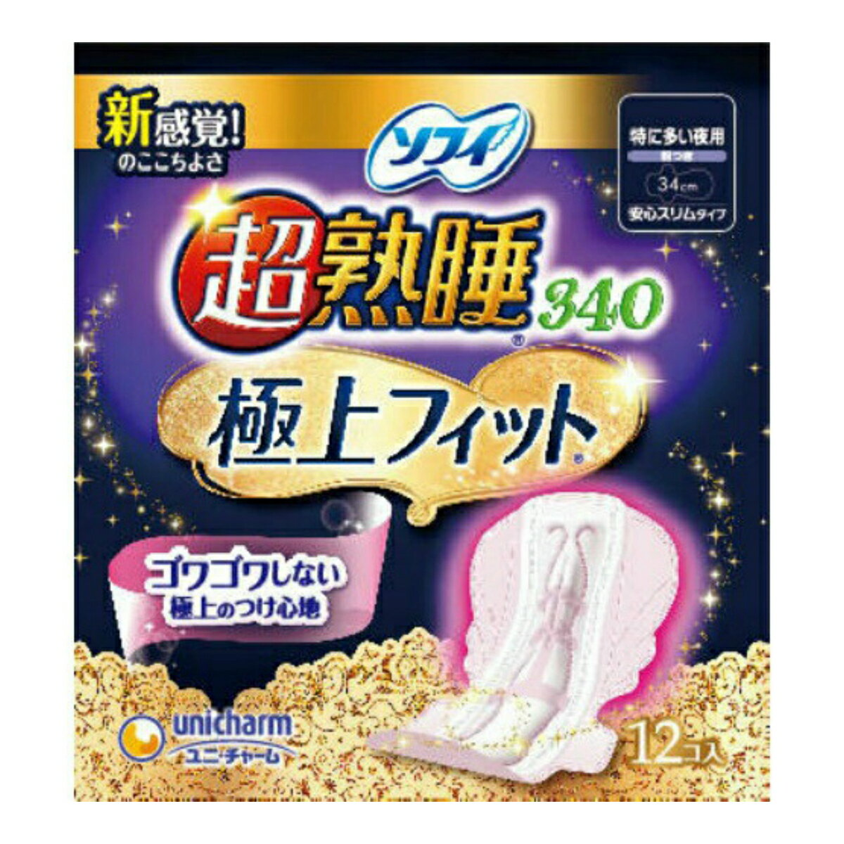 【送料込・まとめ買い×4点セット】ソフィ 超熟睡 340 極上フィットスリム 12枚入