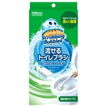 【10点セットで送料無料】ジョンソン　スクラビングバブル シャット流せるトイレブラシ ハンドル1本+ブラシ4コ さわやかなブルーアクアの香り 専用ホルダー付き×10点セット　★まとめ買い特価！ ( 4901609001510 )