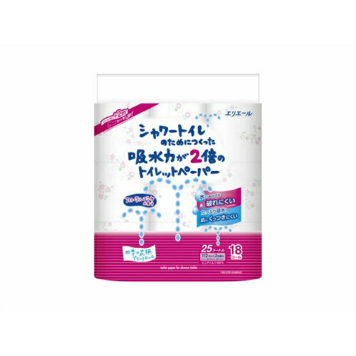 【送料込・まとめ買い×4個セット】大王製紙 エリエール シャワートイレのためにつくった吸水力が2倍のトイレットペーパー フラワープリント香水付き ダブル 18ロール（4902011821789）