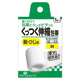 【送料込・まとめ買い×7点セット】ピップ くっつく伸縮 包帯 M 約38mm×5.0m 腕・ひじ用 1個入