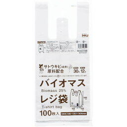 【送料込・まとめ買い×60点セット】ハウスホールドジャパン TU30 バイオマス配合 25% レジ袋 30号 白 100枚入