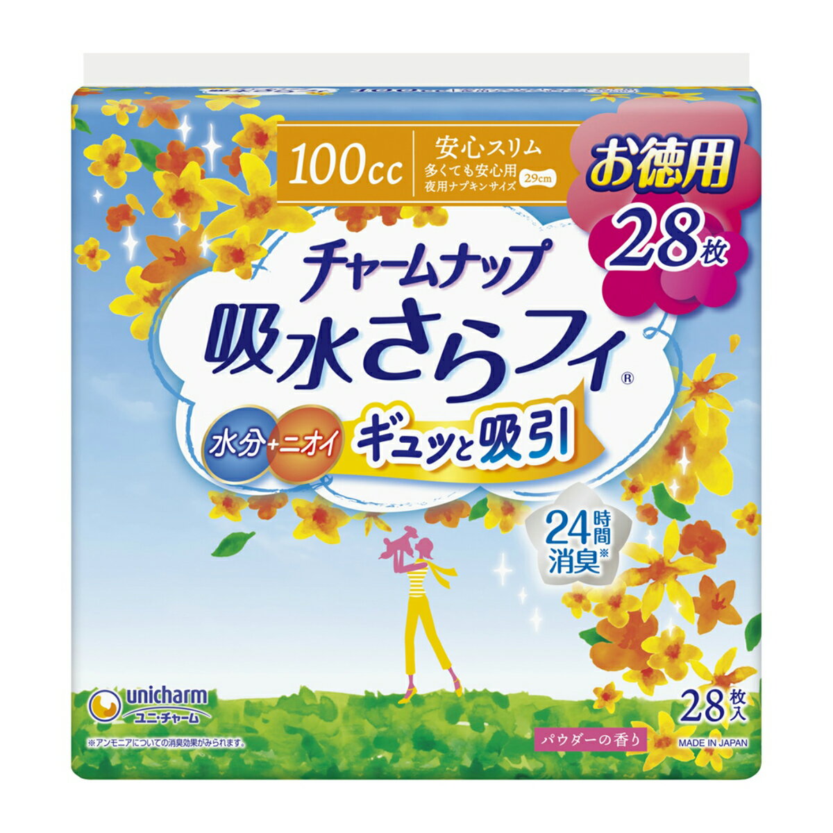 【送料込・まとめ買い×4点セット】ユニ・チャーム チャームナップ 吸水サラフィ 多くても安心用 28枚