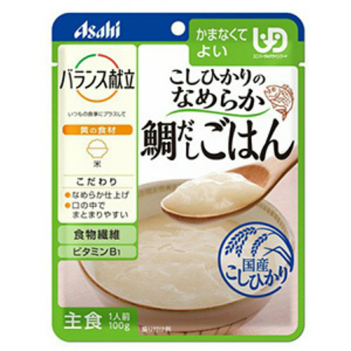 商品名：アサヒ バランス献立 こしひかりのなめらか 鯛だしごはん 100g内容量：100gJANコード：4987244194756発売元、製造元、輸入元又は販売元：アサヒグループ食品原産国：日本商品番号：101-82757商品説明鯛と昆布の風味をきかせて炊きあげた、なめらかな鯛だしごはんです。食物繊維、ビタミンB1配合広告文責：アットライフ株式会社TEL 050-3196-1510 ※商品パッケージは変更の場合あり。メーカー欠品または完売の際、キャンセルをお願いすることがあります。ご了承ください。