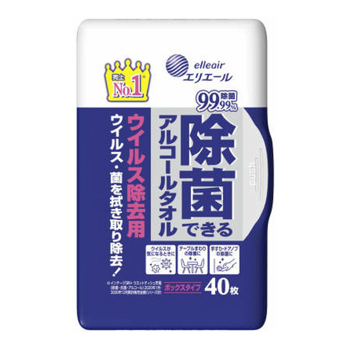 【送料込・まとめ買い×12個セット】大王製紙 エリエール 除菌できる アルコールタオル ウイルス 除去用 ボックス 本体 40枚入 1