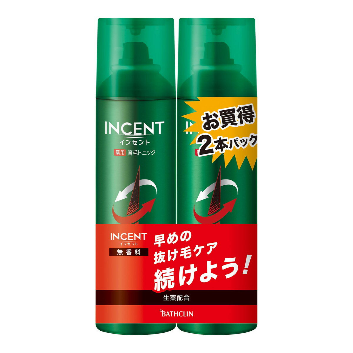 商品名：バスクリン INCENT インセント 薬用 育毛トニック 無香料 190G ペアパック内容量：2本入JANコード：4548514511354発売元、製造元、輸入元又は販売元：株式会社バスクリン原産国：日本区分：医薬部外品商品番号：101-61132商品説明2つの生薬エキスが血行促進、毛根を活性化、抜け毛予防＆育毛。いつまでも若々しくいるために、はじめよう育毛ケア■液だれせず、生え際や気になる部分にとどまって効く、爽快直噴ジェットタイプ■ニンジンエキス、ボタンピエキス配合（保湿成分）■殺菌作用でふけ・かゆみを防ぐ■無香料・無着色・ノンパラベン・ノンシリコン■エアゾールタイプ■お得なペアパック広告文責：アットライフ株式会社TEL 050-3196-1510 ※商品パッケージは変更の場合あり。メーカー欠品または完売の際、キャンセルをお願いすることがあります。ご了承ください。