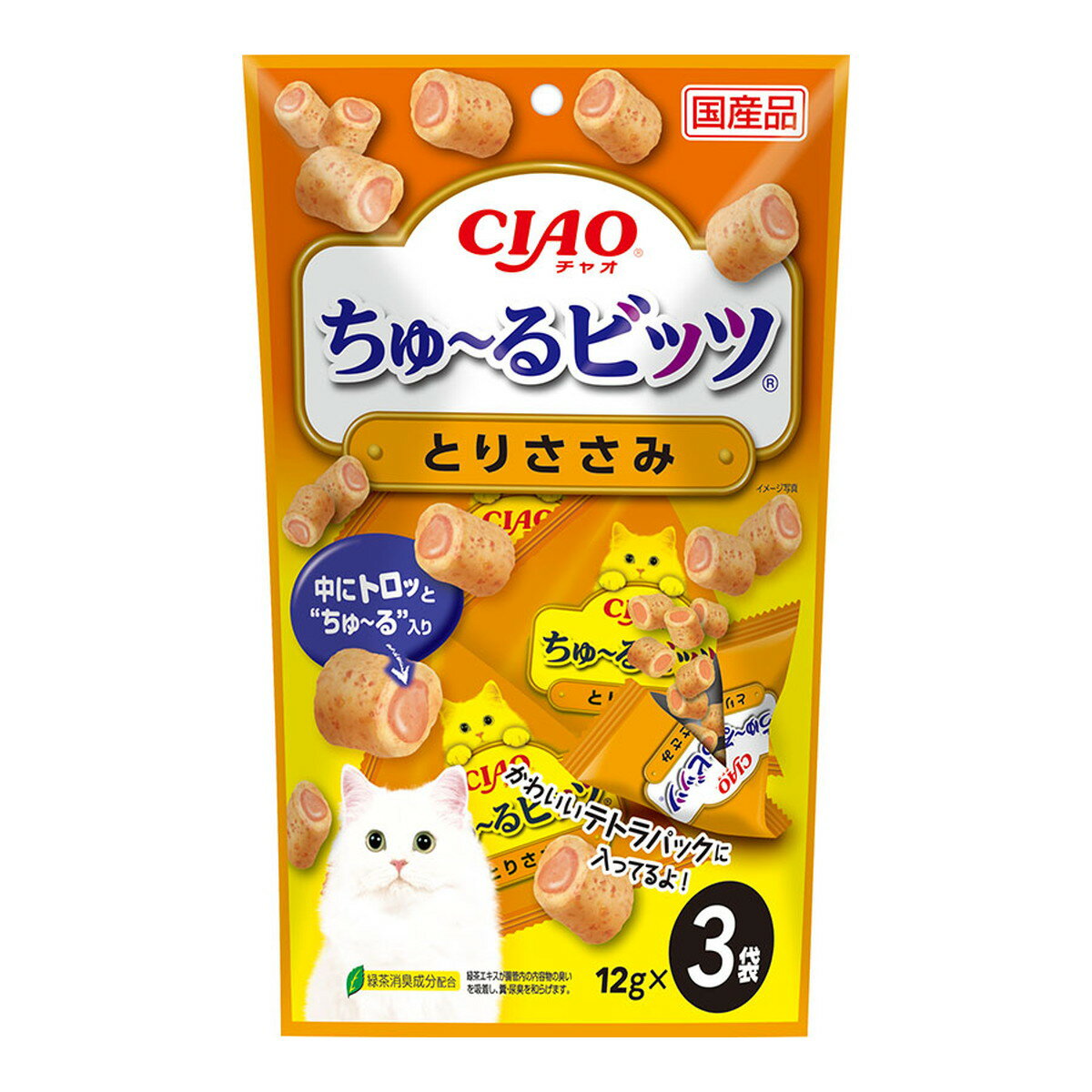 【送料込・まとめ買い×48個セット】いなば CIAO チャオ ちゅーるビッツ とりささみ 12g×3袋 1