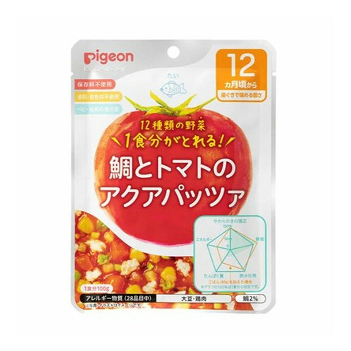 商品名：ピジョン 食育レシピ 野菜鶏とトマトのアクアパッツァ 100g 12ヵ月頃から内容量：100gJANコード：4902508005234発売元、製造元、輸入元又は販売元：ピジョン原産国：日本商品番号：101-84418商品説明●歯ぐきで噛める固さ●12ヵ月頃からの赤ちゃんのかむ力の発達に合わせて、具材の大きさや固さを考えて調理しました。●素材の味を活かしたうす味仕立て。●着色料、香料、保存料は使用していません。●小麦を使用していないしょうゆを使っています。●12種類の野菜配合で、1食分に必要な野菜40gが摂れます。●野菜がたっぷり入ったトマト風味のアクアパッツァです。広告文責：アットライフ株式会社TEL 050-3196-1510 ※商品パッケージは変更の場合あり。メーカー欠品または完売の際、キャンセルをお願いすることがあります。ご了承ください。