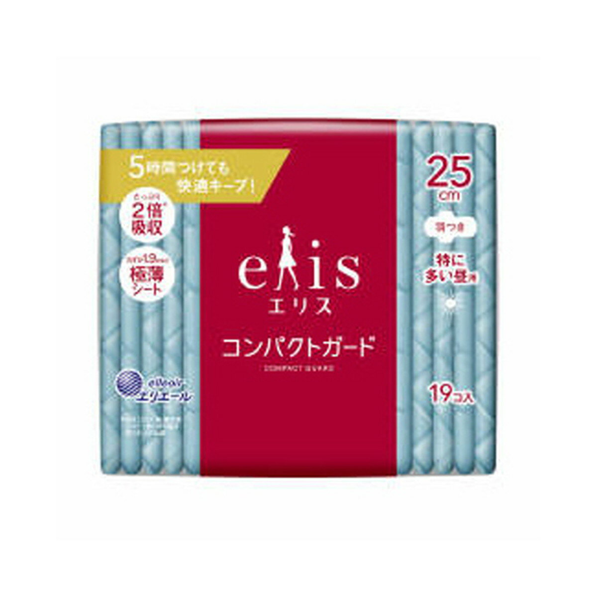 【令和・早い者勝ちセール】大王製紙 エリス コンパクトガード 特に多い昼用 25cm 羽つき 19コ入 生理用ナプキン