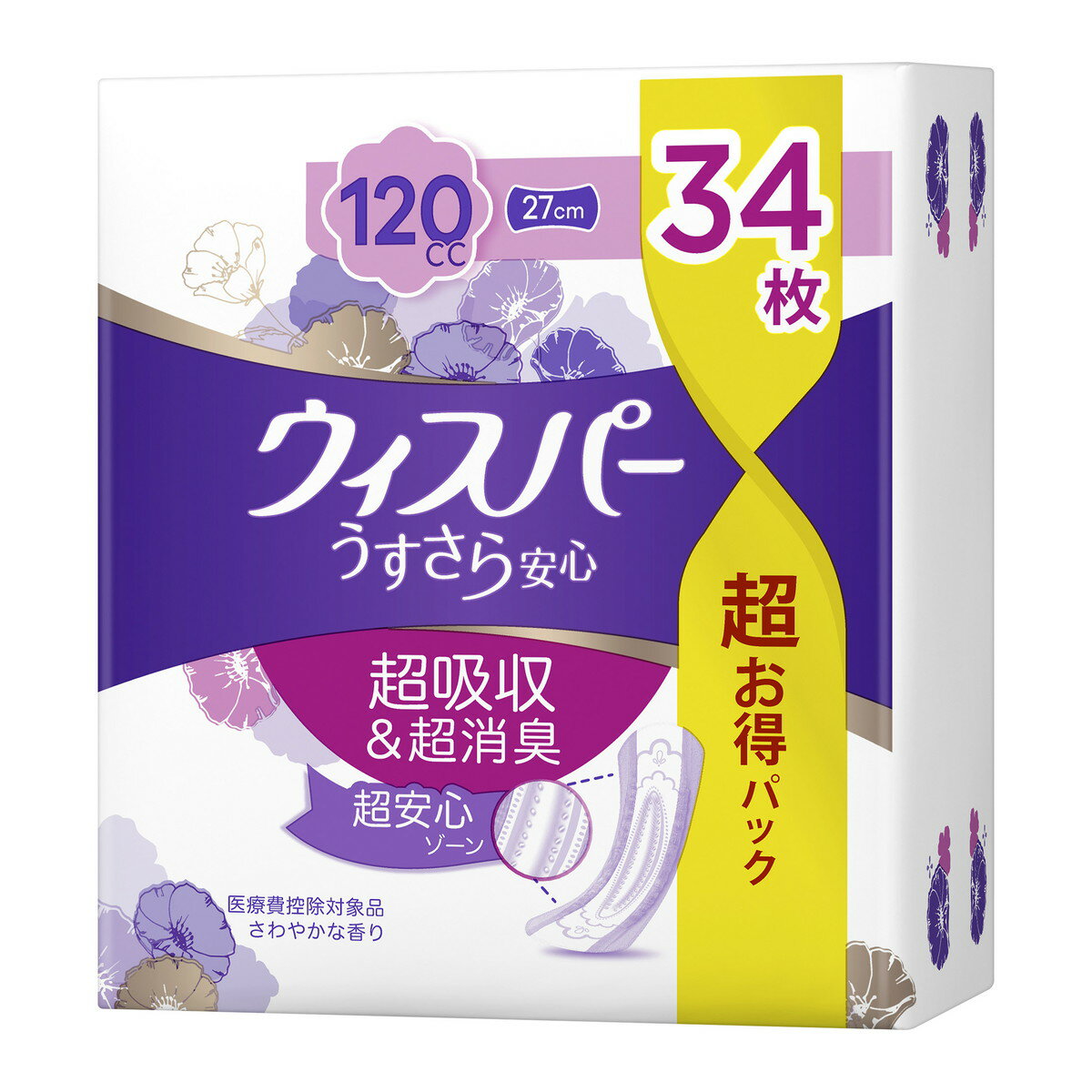 【送料込・まとめ買い×8点セット】P&G ウィスパー うすさら安心 多いときでも安心用 120cc 34枚入