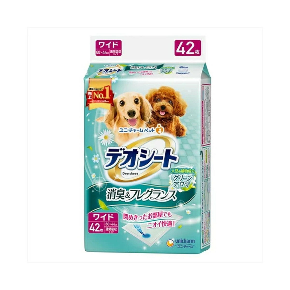 楽天姫路流通センター【令和・早い者勝ちセール】ユニ・チャームペット デオシート ふんわり香る消臭&フレグランス グリーンアロマの香り ワイド 42枚