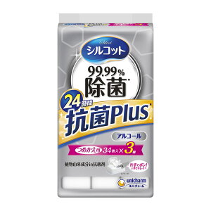 ユニ・チャーム シルコット 99.99%除菌 ウェットティッシュ 抗菌Plus つめかえ用 34枚入×3個