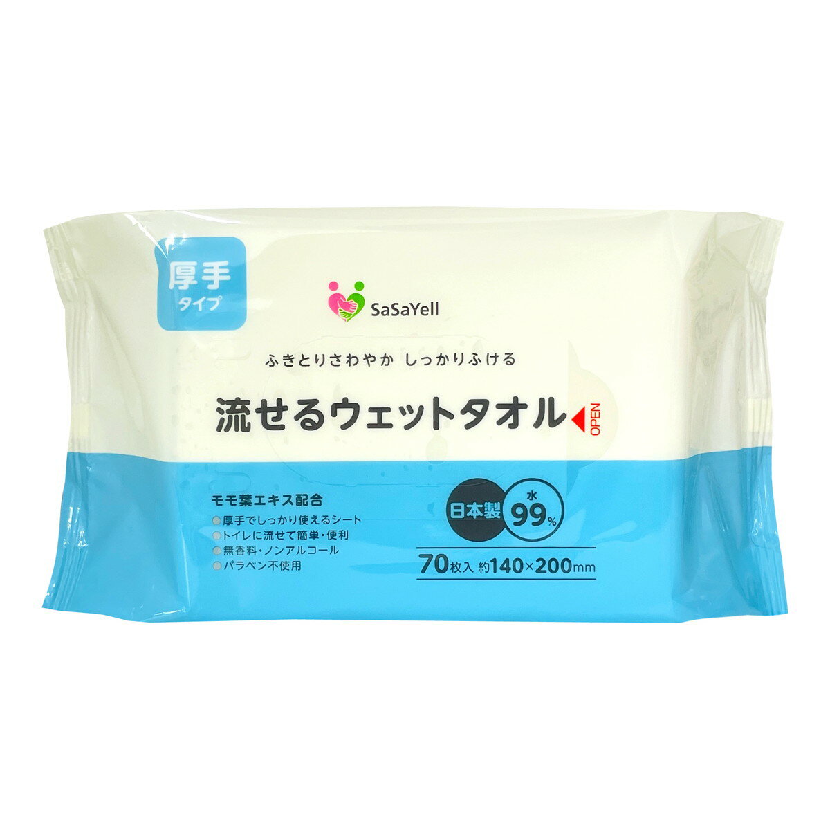 商品名：昭和紙工 SASAYELL 流せるウエットタオル 厚手 70枚 ウェットシート内容量：70枚JANコード：4957434009856発売元、製造元、輸入元又は販売元：昭和紙工株式会社（一般）原産国：日本商品番号：101-4957434009856商品説明モモ葉エキス配合。お肌にやさしい無香料、ノンアルコール。パラベン不採用。広告文責：アットライフ株式会社TEL 050-3196-1510 ※商品パッケージは変更の場合あり。メーカー欠品または完売の際、キャンセルをお願いすることがあります。ご了承ください。