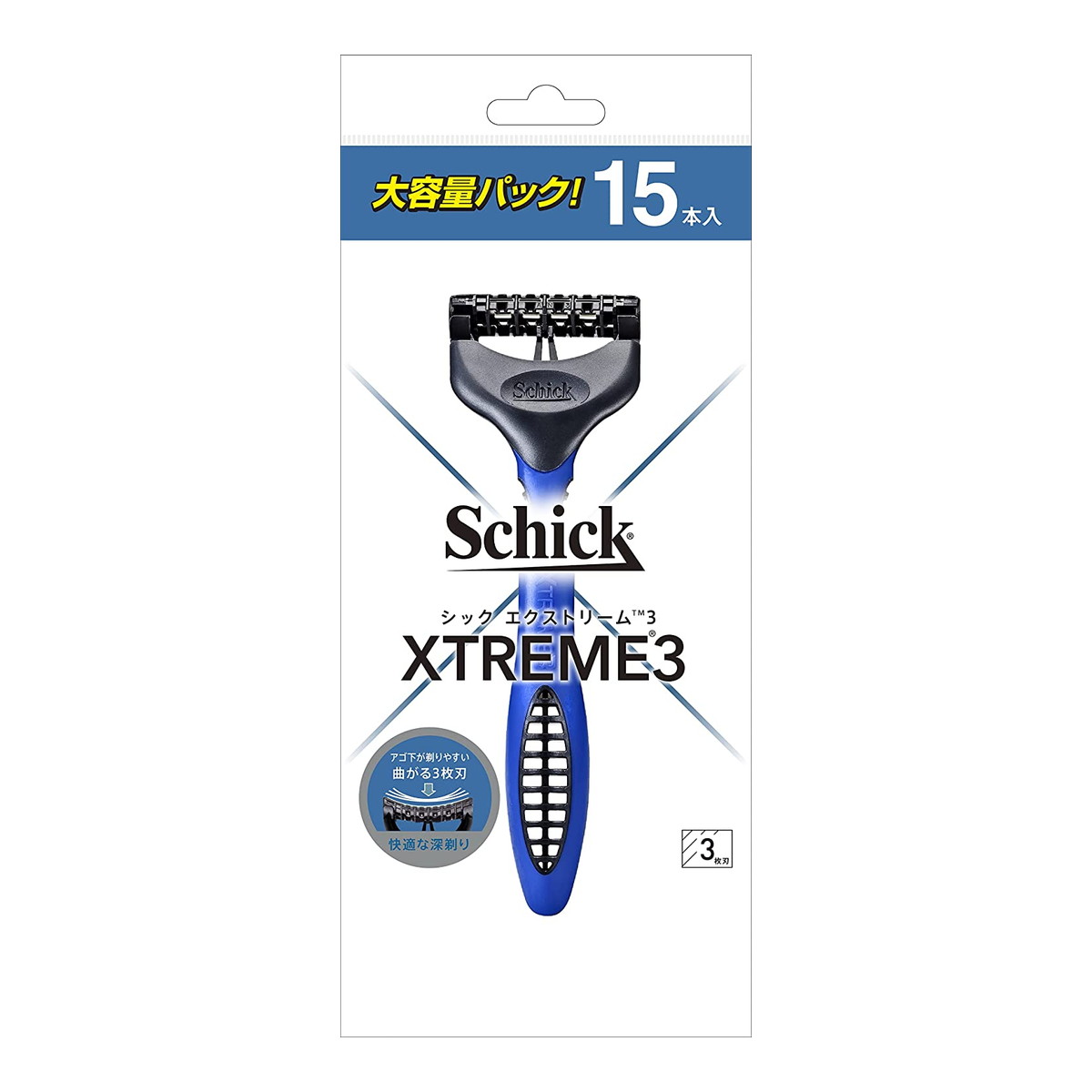 商品名：シック・ジャパン schick シック エクストリーム3 大容量パック 15本入 カミソリ内容量：15本入JANコード：4891228313371発売元、製造元、輸入元又は販売元：シック・ジャパン原産国：中国商品番号：101-4891228313371商品説明曲がる3枚刃とダブルスムーザーで、快適なそり心地。しっかり深剃り、納得の仕上がり。リピーターにお買い得な大容量パック。広告文責：アットライフ株式会社TEL 050-3196-1510 ※商品パッケージは変更の場合あり。メーカー欠品または完売の際、キャンセルをお願いすることがあります。ご了承ください。