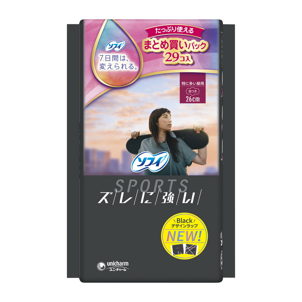 楽天姫路流通センター【送料込・まとめ買い×6点セット】ユニ・チャーム ソフィ SPORTS 260 特に多い昼用 羽つき 29コ入 生理用ナプキン