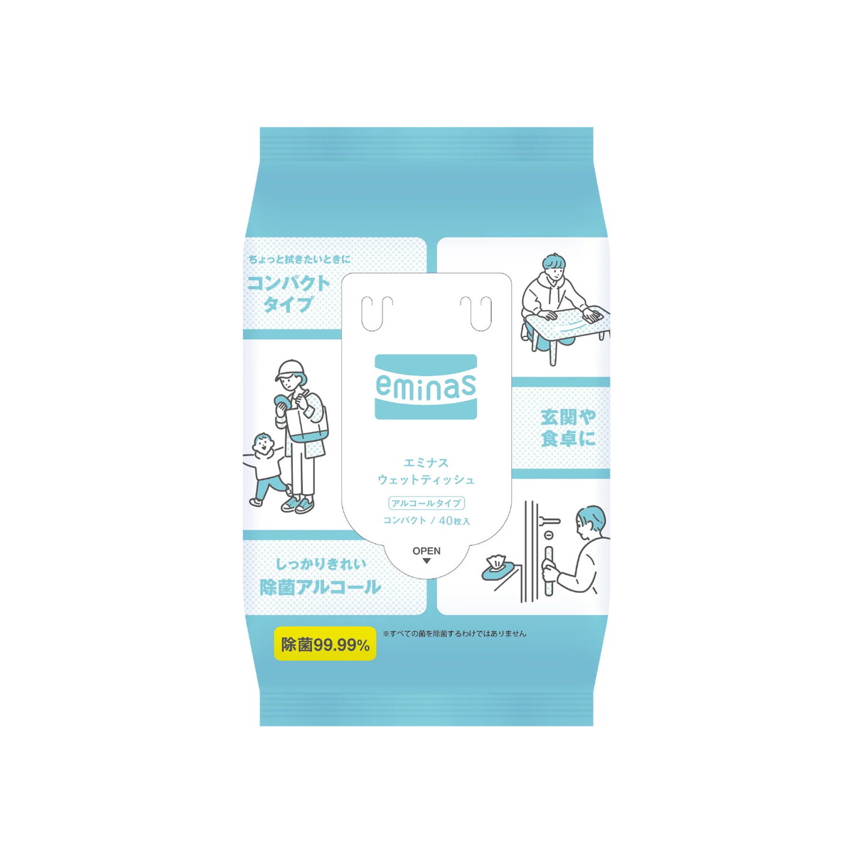 商品名：丸住製紙 エミナス ウェットティッシュ コンパクトタイプ アルコール 40枚入内容量：40枚JANコード：4948258007005発売元、製造元、輸入元又は販売元：丸住製紙　株式会社原産国：日本商品番号：101-4948258007005商品説明・小さいテーブルやかばんの中でも邪魔にならないコンパクトタイプ。・不織布は105mm×200mm。・しっかりきれい　除菌アルコール・99．99％除菌処方・小物拭きに・ちょっとした汚れに・厚くてやわらか・テーブルに置きやすい広告文責：アットライフ株式会社TEL 050-3196-1510 ※商品パッケージは変更の場合あり。メーカー欠品または完売の際、キャンセルをお願いすることがあります。ご了承ください。