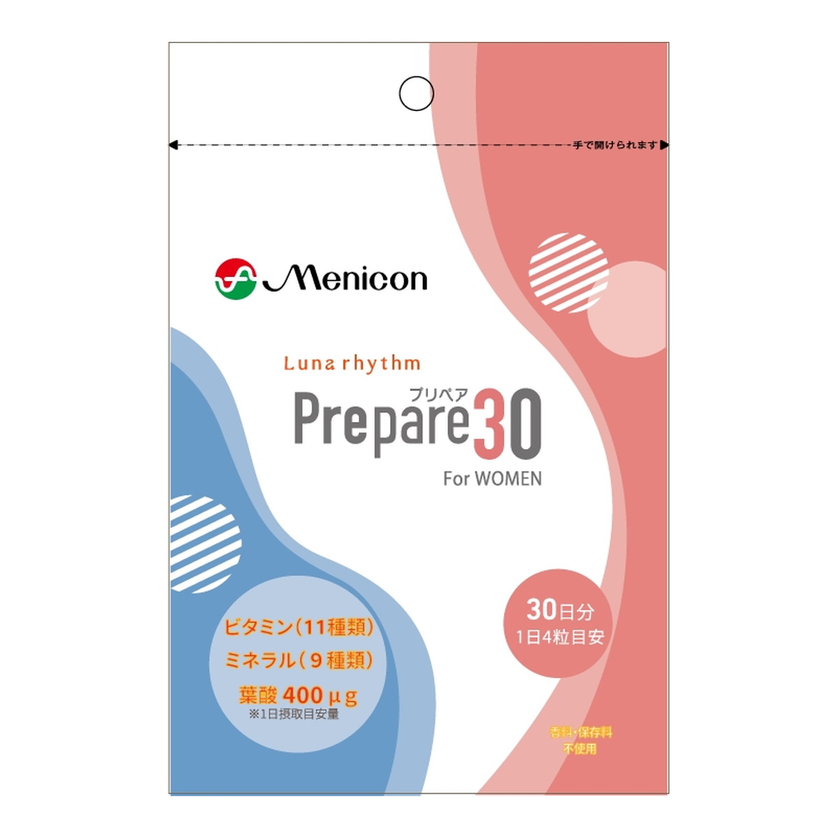 商品名：メニコン ルナリズム プリペア30 for WOMEN 120粒入内容量：120粒JANコード：4984194821787発売元、製造元、輸入元又は販売元：メニコン原産国：日本区分：その他健康食品商品番号：101-4984194821787商品説明現代女性に不足しがちな11種類のビタミン、9種類のミネラル、葉酸400μgと女性に嬉しいサポート成分をバランス配合した女性用サプリメント。さらには、パインバークエキス（フランス海岸松樹皮エキス粉末）配合によりサビに負けない身体づくりを。広告文責：アットライフ株式会社TEL 050-3196-1510 ※商品パッケージは変更の場合あり。メーカー欠品または完売の際、キャンセルをお願いすることがあります。ご了承ください。