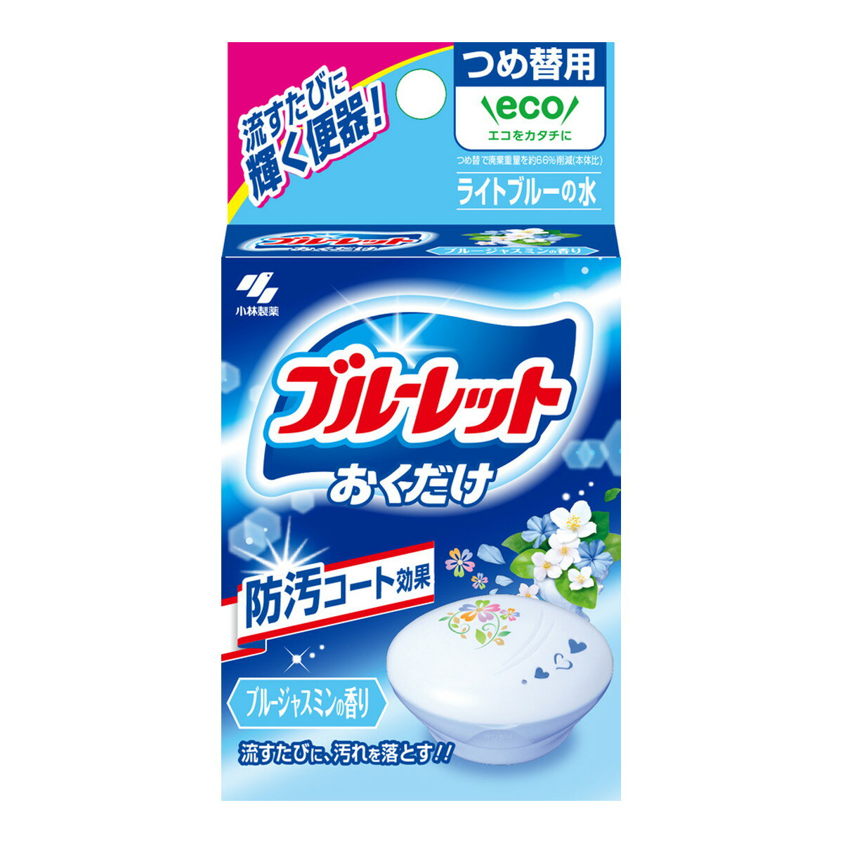 商品名：小林製薬 ブルーレット おくだけ つめ替用 ブルージャスミンの香り 25ML トイレ用洗剤内容量：25MLJANコード：4987072087800発売元、製造元、輸入元又は販売元：小林製薬株式会社原産国：日本商品番号：101-4987072087800商品説明●汚れ付着防止成分のコート効果で便器のきれいを保ちます。※使用環境、汚れの程度により、効果が異なることがあります。※効果を高めるために、ご使用前に便器を掃除してから使われることをおすすめします。※水の流れない部分の汚れは落ちません●流すたびに汚れを浮かして落とします●フレッシュな香りが広がり、トイレをさわやかにします●お得な詰替用広告文責：アットライフ株式会社TEL 050-3196-1510 ※商品パッケージは変更の場合あり。メーカー欠品または完売の際、キャンセルをお願いすることがあります。ご了承ください。