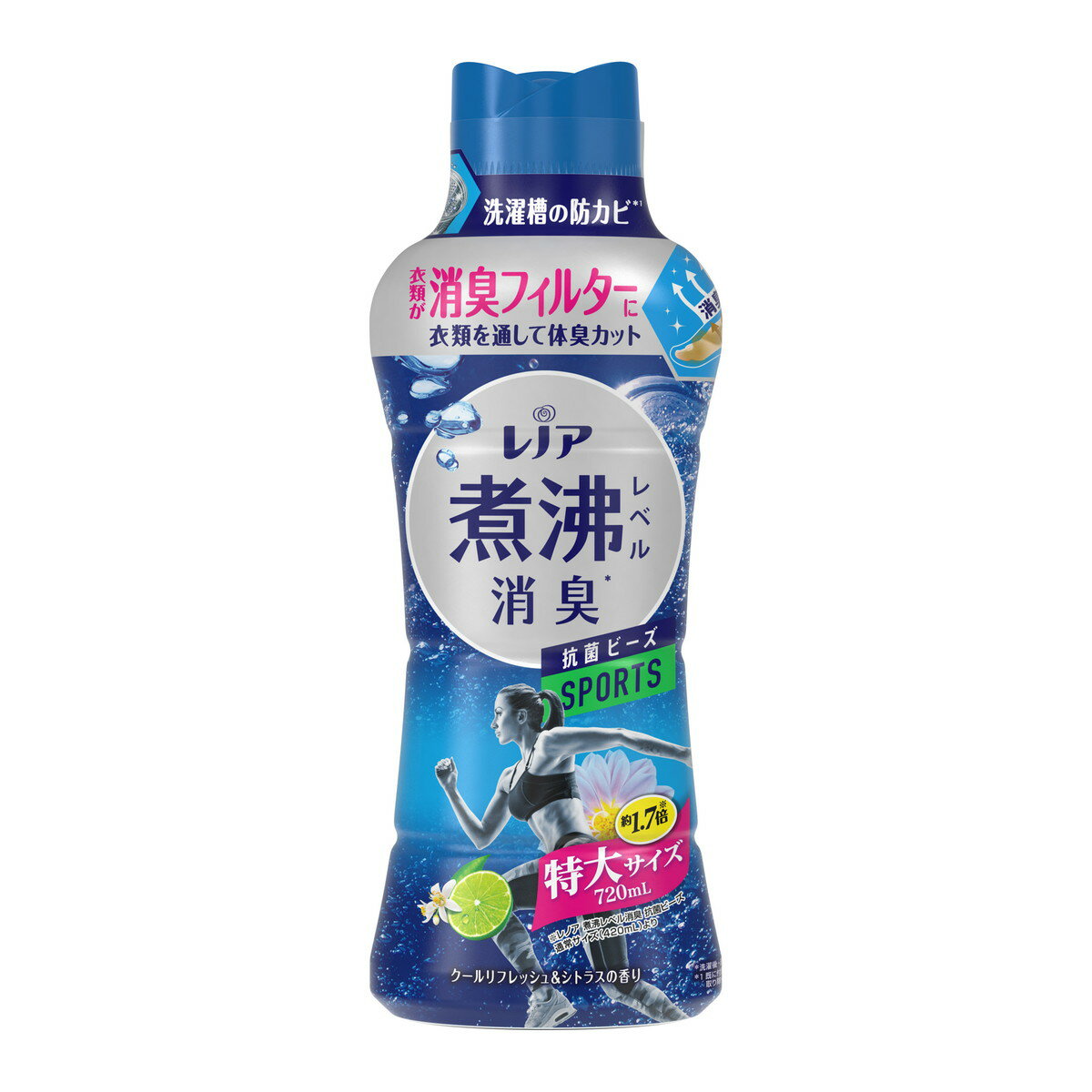 【送料込・まとめ買い×6個セット】P&G レノア 煮沸レベル消臭 抗菌ビーズ スポーツ クールリフレッシュ&シトラスの香り 本体 特大サイズ 720ml