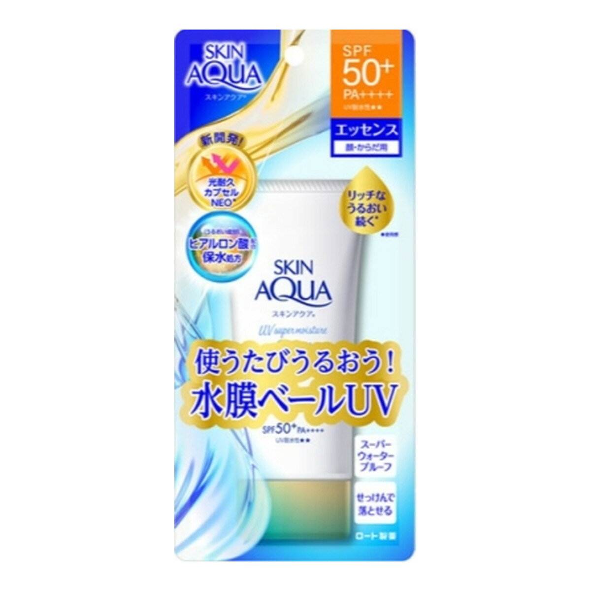 【送料込・まとめ買い×4点セット】ロート製薬 スキンアクア スーパーモイスチャーエッセンス 80g 顔・からだ用 スーパーウォータープルーフ SPF50+PA++++