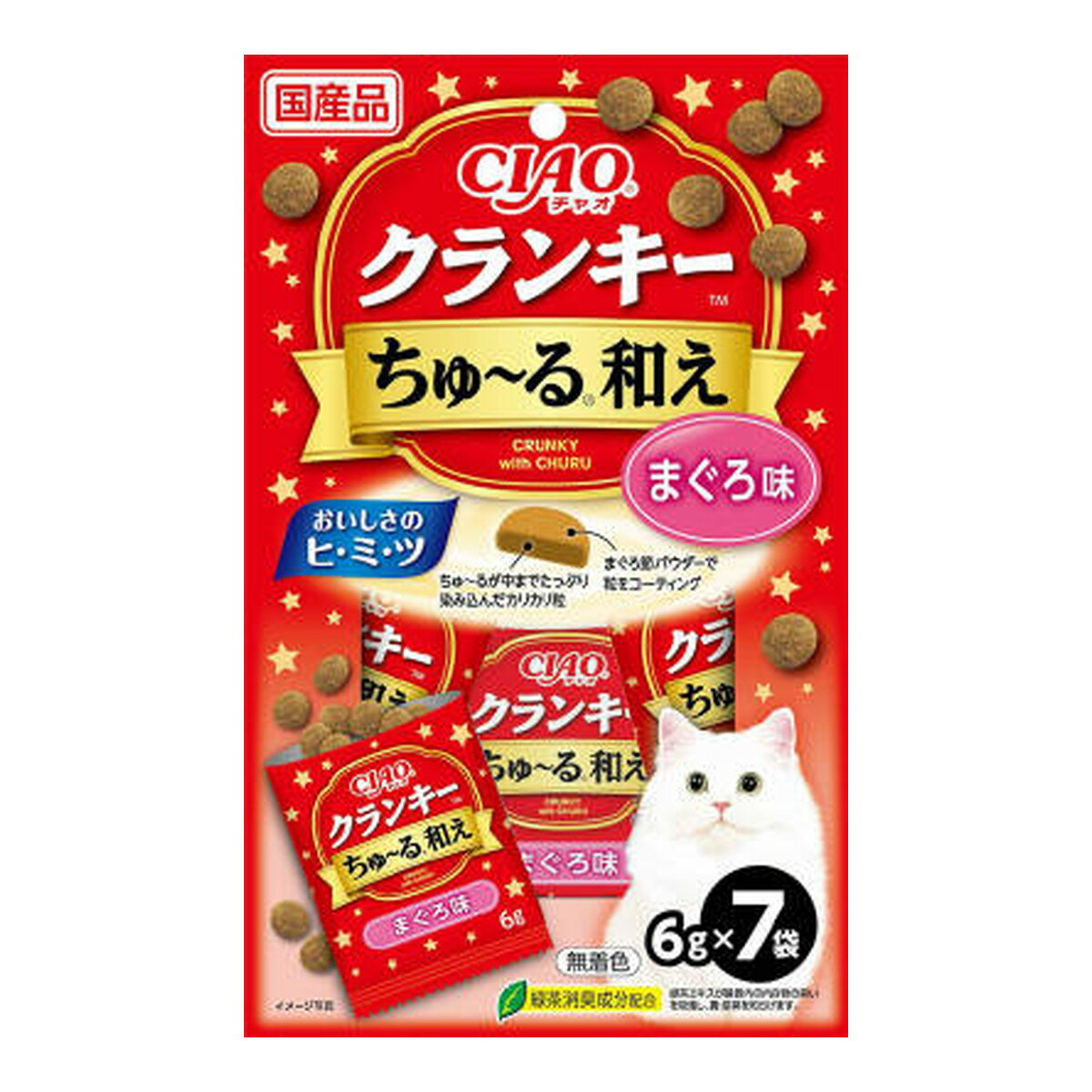 【送料込・まとめ買い×48個セット】いなばペットフード いなば CIAO チャオ クランキー ちゅーる和え まぐろ味 6g×7袋入 キャットフード