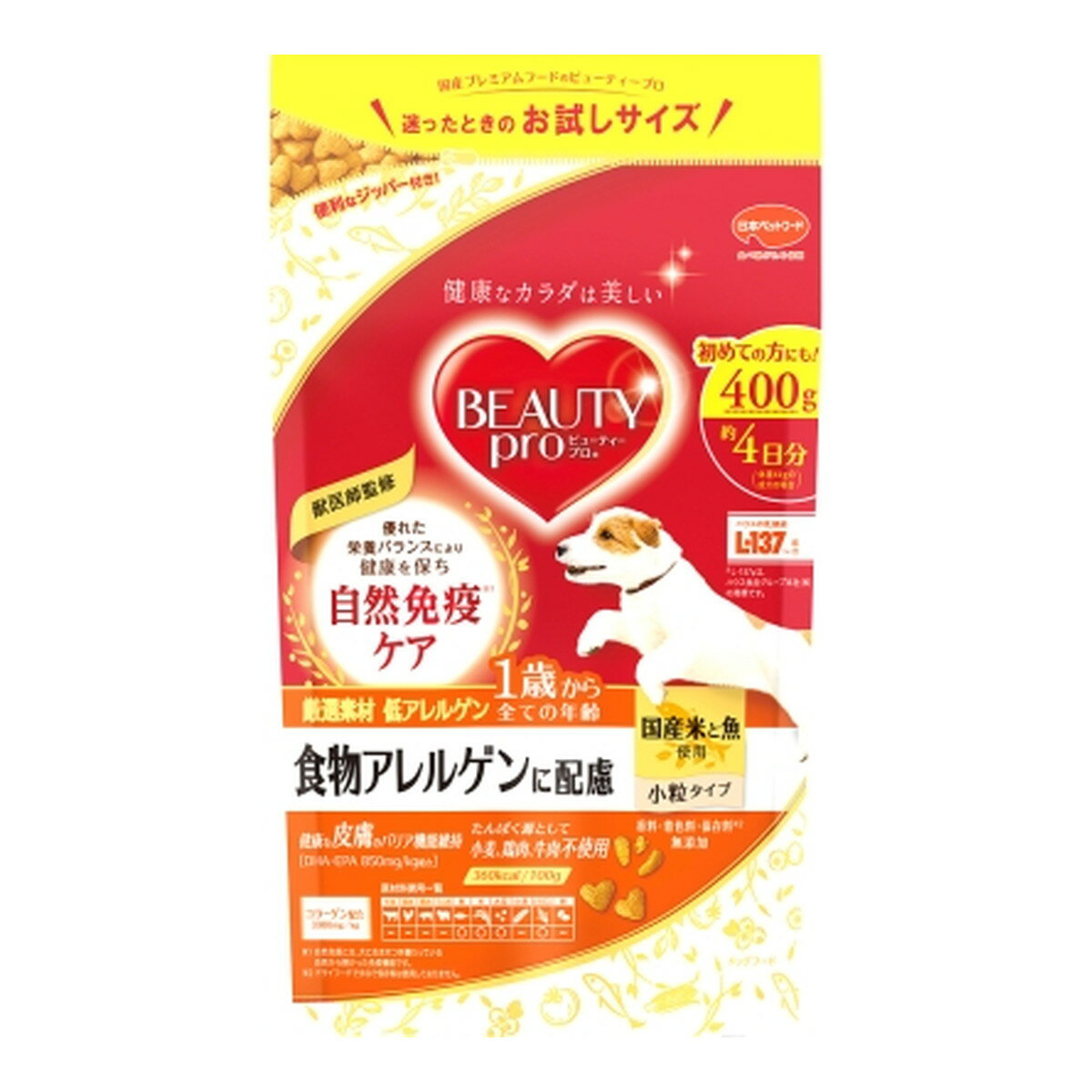 【送料込・まとめ買い×10個セット】日本ペットフード ビューティープロ ドッグ 食物アレルゲンに配慮 1歳から 400g